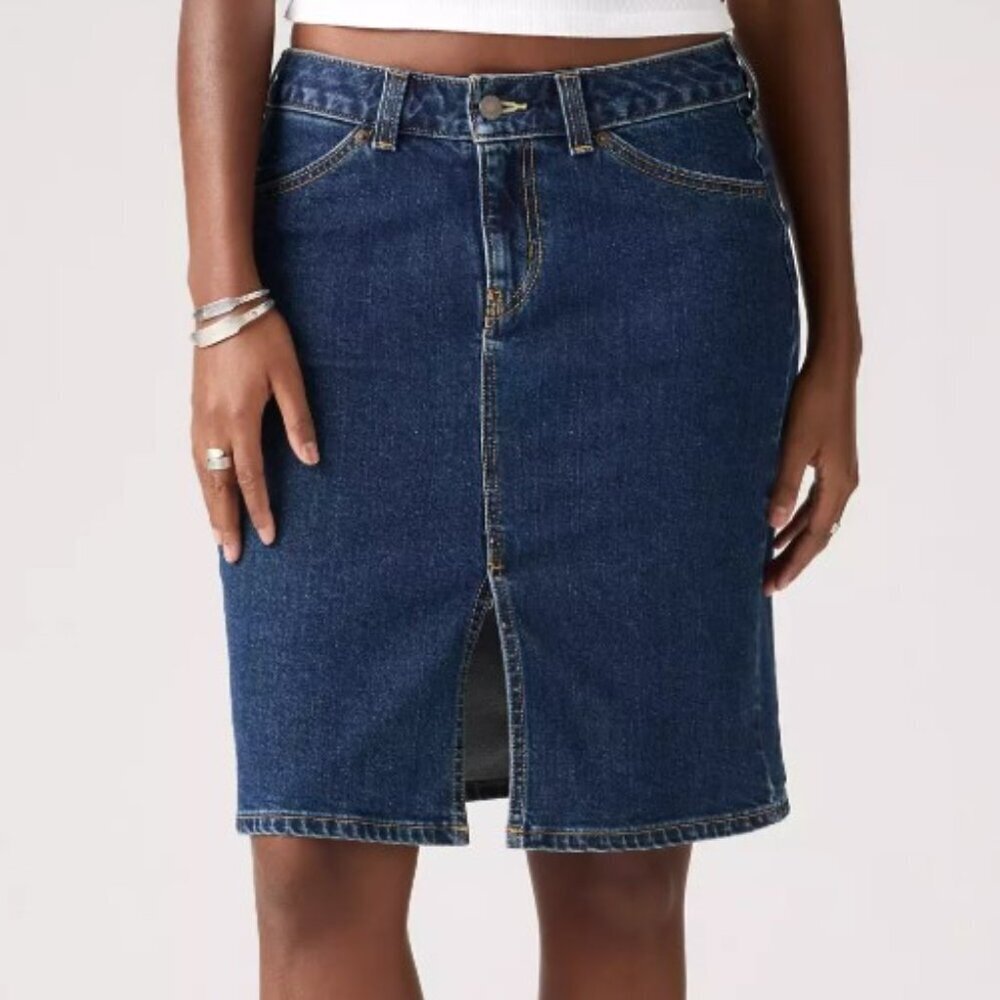 Levi's Women's Blue Denim Midi Skirt with Front Slit (Size US 6/Small)